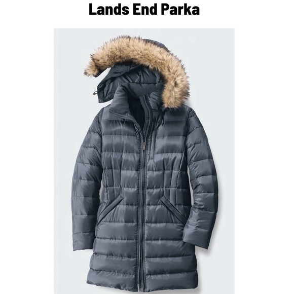 Lands' End Women's‎ Hooded Gray Shimmer Parka Coat Size 2X (20W-22W) $259